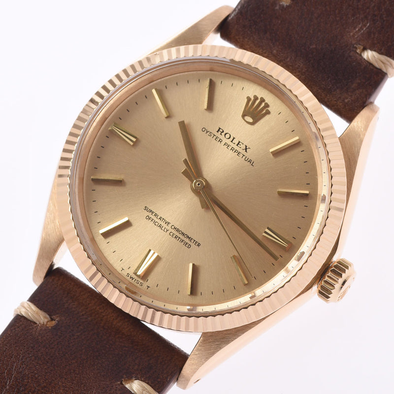 ROLEX Rolex Oyster Perpetual 1005 Boys YG / Leather Watch Automatic Changing Champagne Shalluge A-Rank Used Silgrin