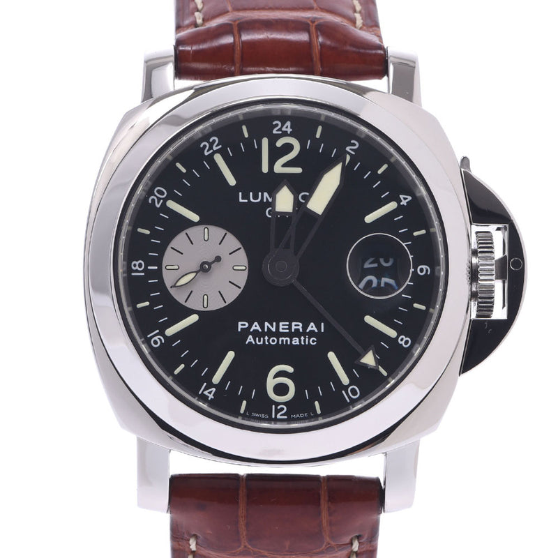 Officine Panerai OfficeNe Panerai Luminol GMT PAM00088男士SS /皮革手表自动伤口黑色文件A-Rank使用SILGRIN