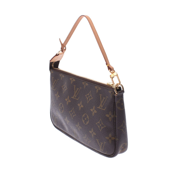 LOUIS VUITTON Monogram Pochette附件棕色M51980女士Monogram帆布附件袋AB等级二手Ginzo