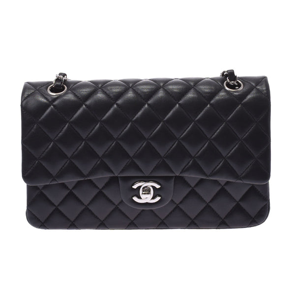 Chanel Chanel Matrasse Chain Shoulder Double Lid Black Silver Bracket Ladies Lamskin Shoulder Bag A-Rank Used Silgrin