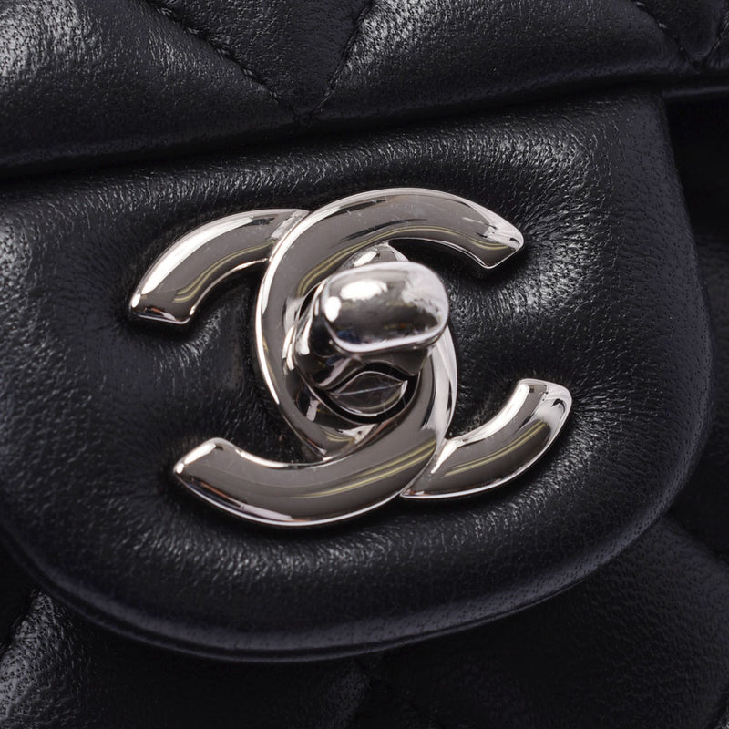 Chanel Chanel Matrasse链肩双盖黑银色支架女士Lamskin单肩包A-Rank使用Silgrin