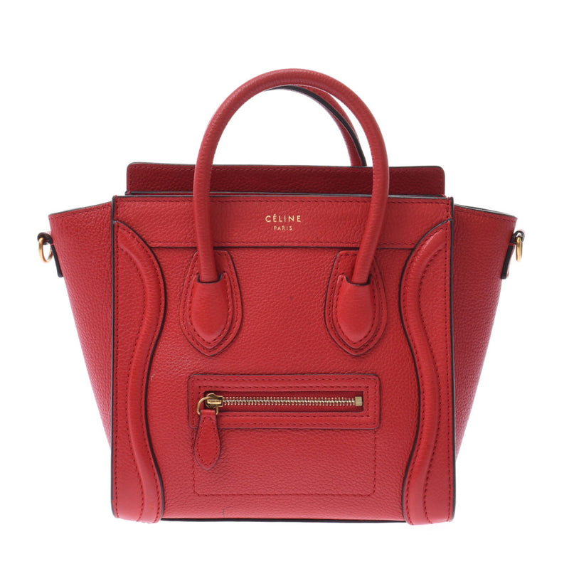 CELINE Celine Luggage Nano Shopper 2way Red Women's Leather Handbags AB Rank Used Sinkjo