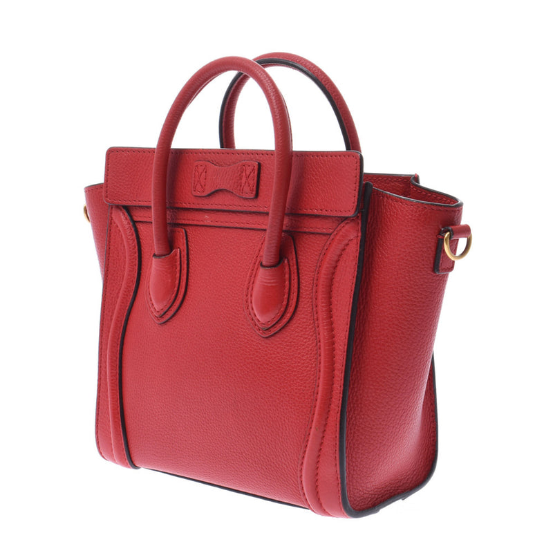CELINE Celine Luggage Nano Shopper 2way Red Women's Leather Handbags AB Rank Used Sinkjo