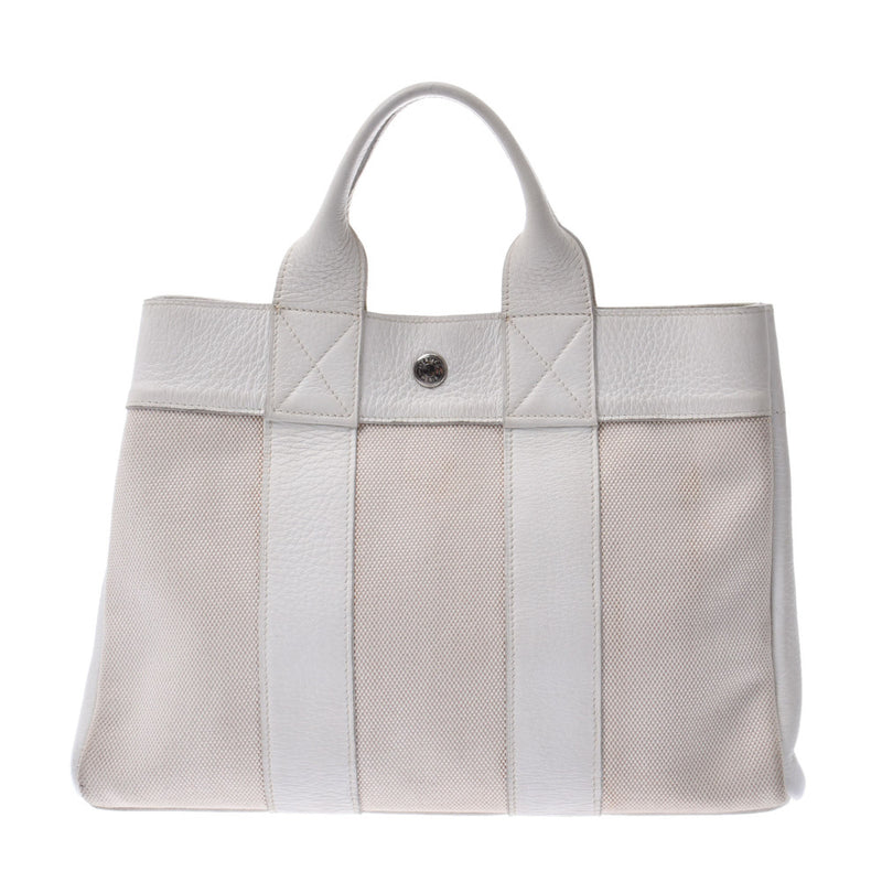 Hermes Hermes Fooltu PM White □ G Engraved (around 2003) Unisex Leather / Twaru Ash Tote Bag AB Rank Used Sinkjo