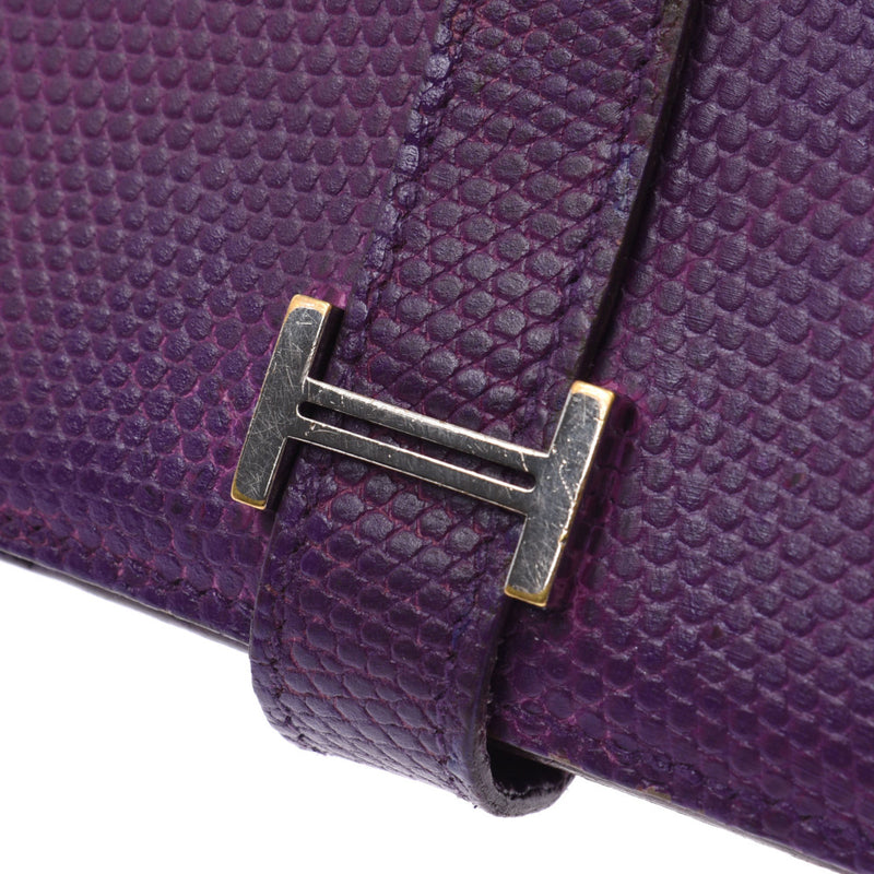 Hermes Hermes Beams Frelation Purple Silver Bracket □ M Steel (around 2009) Unisex Lizard Two-folded wallet B rank used Silgrin