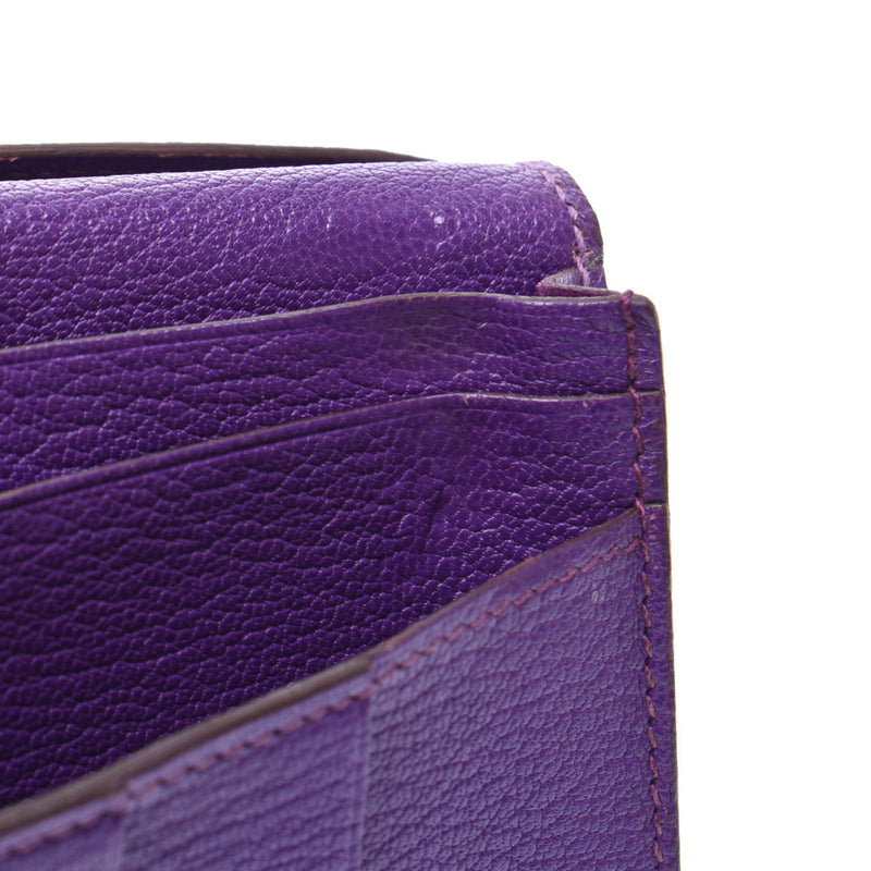 Hermes Hermes Beams Frelation Purple Silver Bracket □ M Steel (around 2009) Unisex Lizard Two-folded wallet B rank used Silgrin