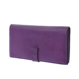 Hermes Hermes Beams Frelation Purple Silver Bracket □ M Steel (around 2009) Unisex Lizard Two-folded wallet B rank used Silgrin