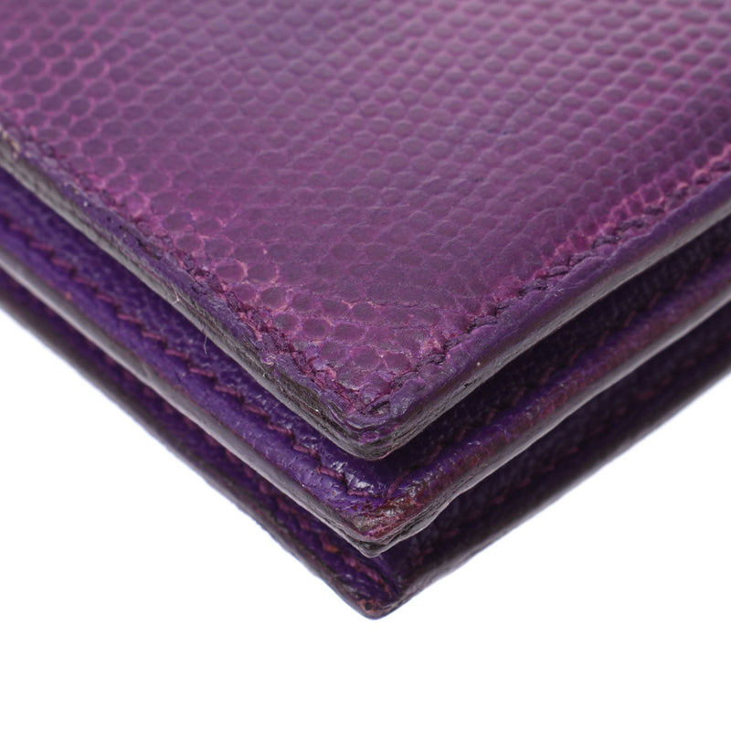 Hermes Hermes Beams Frelation Purple Silver Bracket □ M Steel (around 2009) Unisex Lizard Two-folded wallet B rank used Silgrin