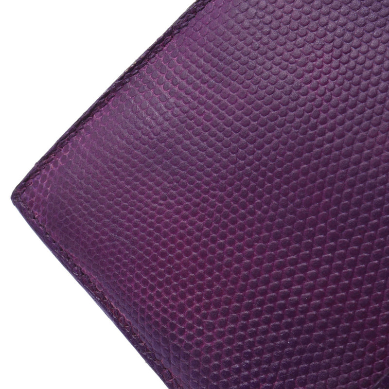 Hermes Hermes Beams Frelation Purple Silver Bracket □ M Steel (around 2009) Unisex Lizard Two-folded wallet B rank used Silgrin