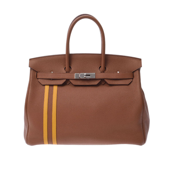 HERMES エルメス バーキン 35 オフィサー ゴールド シルバー金具 C刻印(2018年頃) ユニセックス トゴ ハンドバッグ ABランク 中古 銀蔵