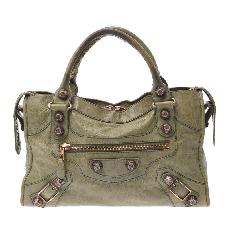 Balenciaga Valenciaga The Giant City 2way Bag Khaki Gold Bracket 173084 Ladies Leather Handbag B Rank Used Silgrin