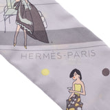 Hermes Hermes Twilley New Tag Ex-Libris Les Parisie / Extribris Paris Genne Gray Women's Silk 100% Scarf AB Rank Used Silgrin