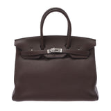 HERMES エルメス バーキン 35 カフェ シルバー金具 □M刻印(2009年頃) ユニセックス トリヨンクレマンス ハンドバッグ 新同 中古 銀蔵