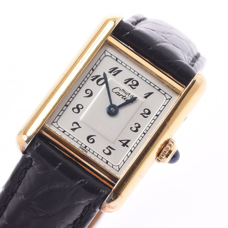 Cartier Cartier Mast Tank Women's GP / Leather Watch Quartz Silver Table AB Rank Used Silgrin