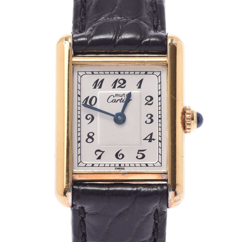 Cartier Cartier Mast Tank Women's GP / Leather Watch Quartz Silver Table AB Rank Used Silgrin