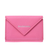 Balenciaga Valencia Paper Mini Wallet Pink 391446 Ladies Curf Three-folded wallet A-rank used Silgrin