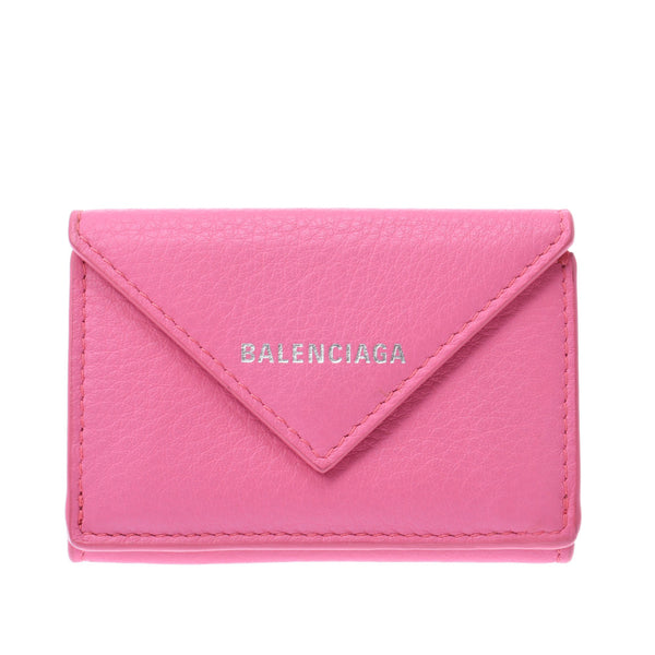 Balenciaga瓦伦西亚纸质迷你钱包粉红色391446女士抵消了三折钱包A-Rank使用的Silgrin