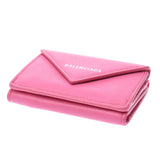 Balenciaga Valencia Paper Mini Wallet Pink 391446 Ladies Curf Three-folded wallet A-rank used Silgrin