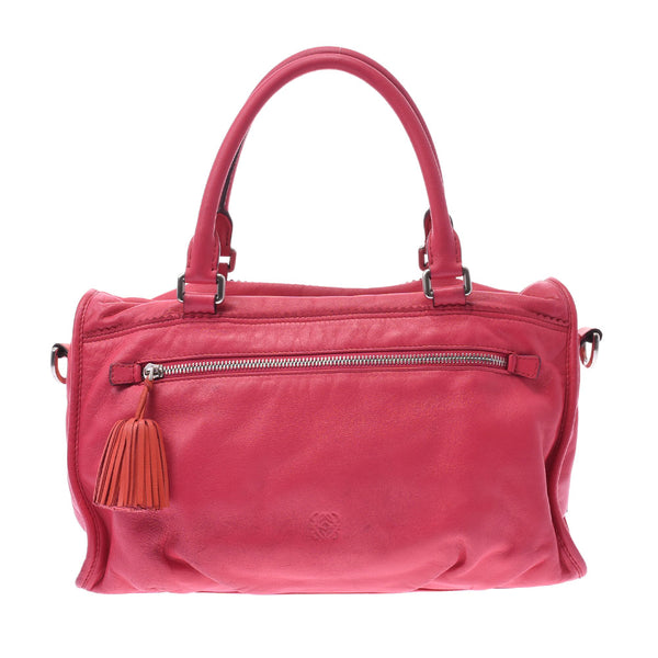 Loewe Loewe 2WAY Bag Pink Silver Bracket Ladies Nappa Leather Handbag B Rank Used Silgrin