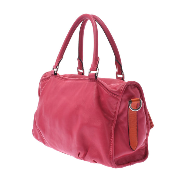 Loewe Loewe 2WAY Bag Pink Silver Bracket Ladies Nappa Leather Handbag B Rank Used Silgrin