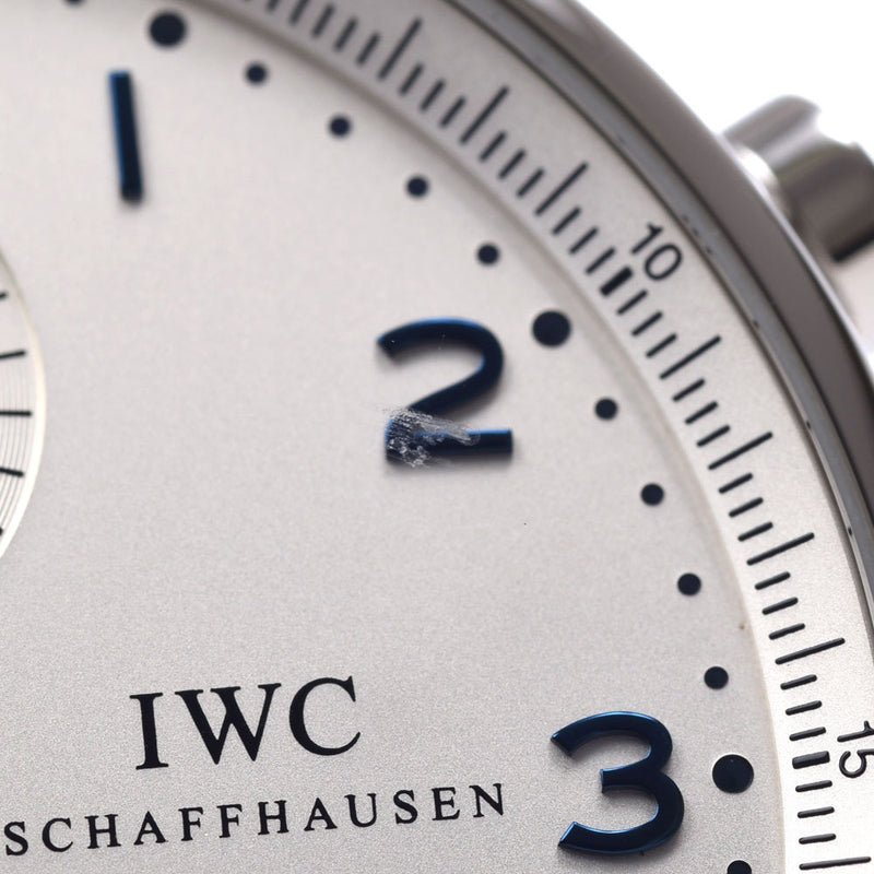 IWC SCHAFFHAUSEN アイダブリューシー シャフハウゼン ポルトギーゼ クロノグラフ 2019年モデル IW371446 メンズ SS/革 腕時計 自動巻き シルバー文字盤 Aランク 中古 銀蔵