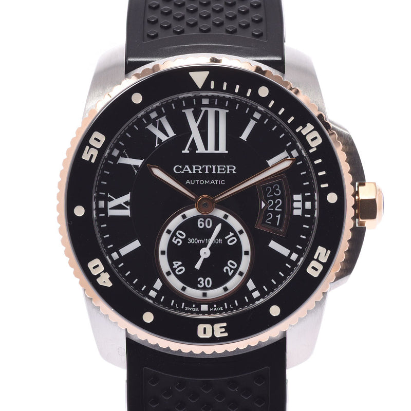 CARTIER CATTIER CARIBER CALIBRIL DU CARTIER DIVER W7100055男士SS / PG /橡胶手表自动伤口黑色桌A  - 级载水池