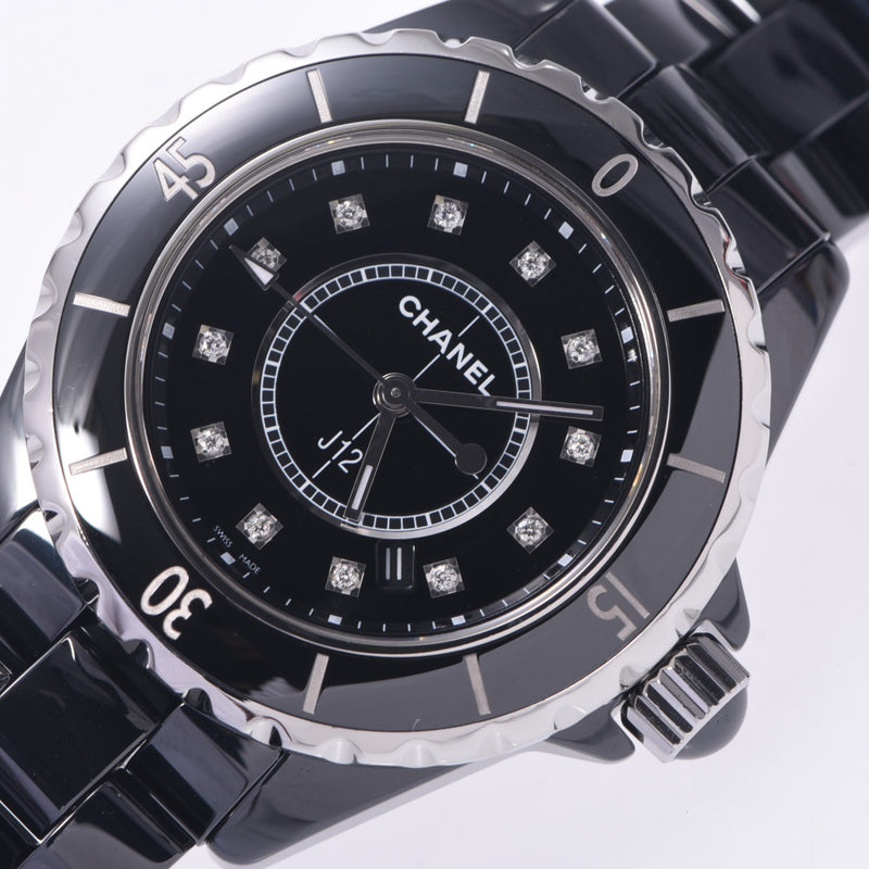 CHANEL J12 33mm 12P Diamond H1625 Boys Black Ceramic/SS Watch Quartz Black Dial A Rank Used Ginzo