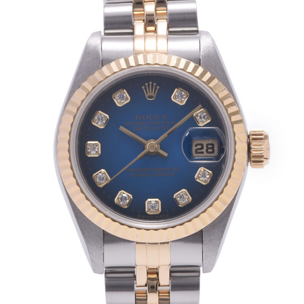 ROLEX Rolex Day Just 10P Diamond 69173G Women's YG / SS Watch Automatic Wound Blue Gradation Dial A Rank Used Sink