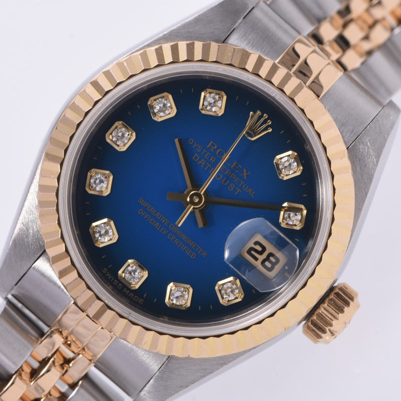 ROLEX Rolex Day Just 10P Diamond 69173G Women's YG / SS Watch Automatic Wound Blue Gradation Dial A Rank Used Sink