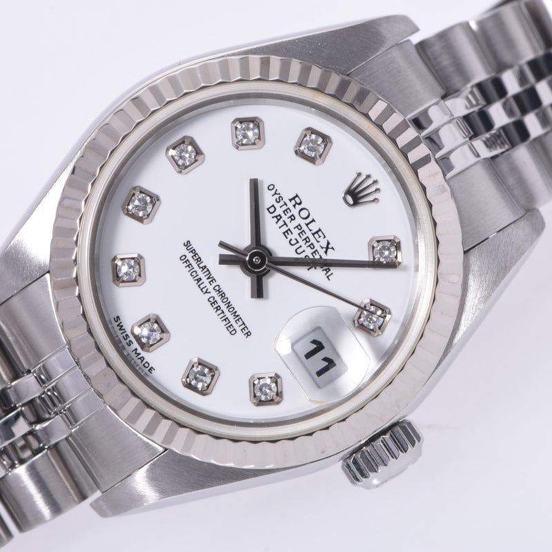 ROLEX Rolex Day Just 10P Diamond 79174G Women's SS / WG Watch Automatic Wound White Flight A-Rank Used Silgrin