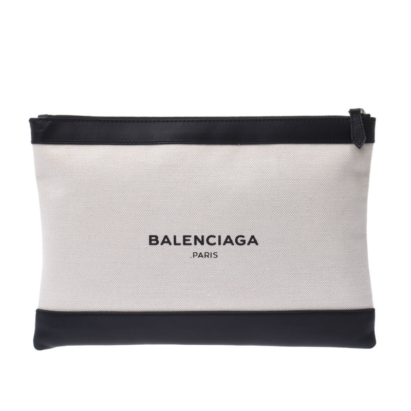 Balenciaga valenciaga海军夹子白色/黑色373834男女皆宜的帆布/皮革离合器袋排名用沉降