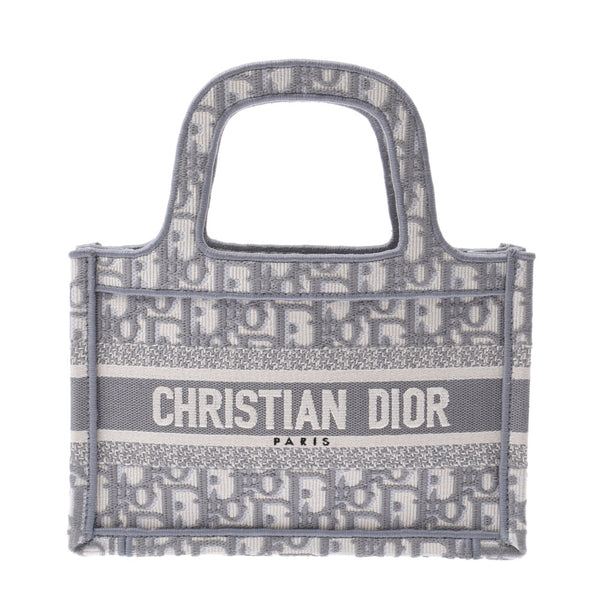 CHRISTIAN DIOR クリスチャンディオール ブックトートバッグ スモール ハウンドトゥース エンブロイダリー 白/グレー レディース キャンバス ハンドバッグ 未使用 銀蔵