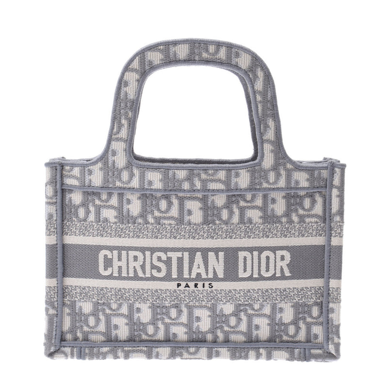 Christian Dior Christian Dior Book Tote包小猎犬Toth刺绣白色/灰色女式帆布手提包未使用的Silgrin