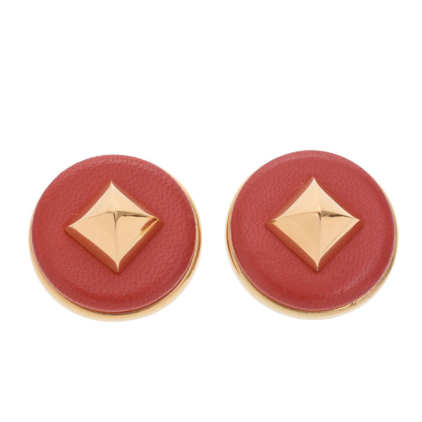 Hermes Hermes Medor Red / Gold Bracket Women's GP / Leather Earrings A-Rank Used Silgrin