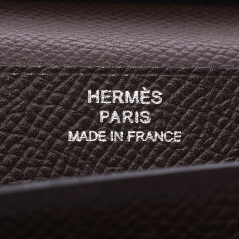 Hermes Hermes Biachan Flavial Dark Brown Silver Bracket □ M-engraved (around 2009) Ladies Voepson Long Wallet A-Rank Used Silgrin