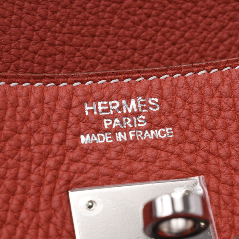 HERMES エルメス バーキン 40 サンギーヌ/白 シルバー金具 □O刻印(2011年頃) ユニセックス トリヨンクレマンス ハンドバッグ Aランク 中古 銀蔵