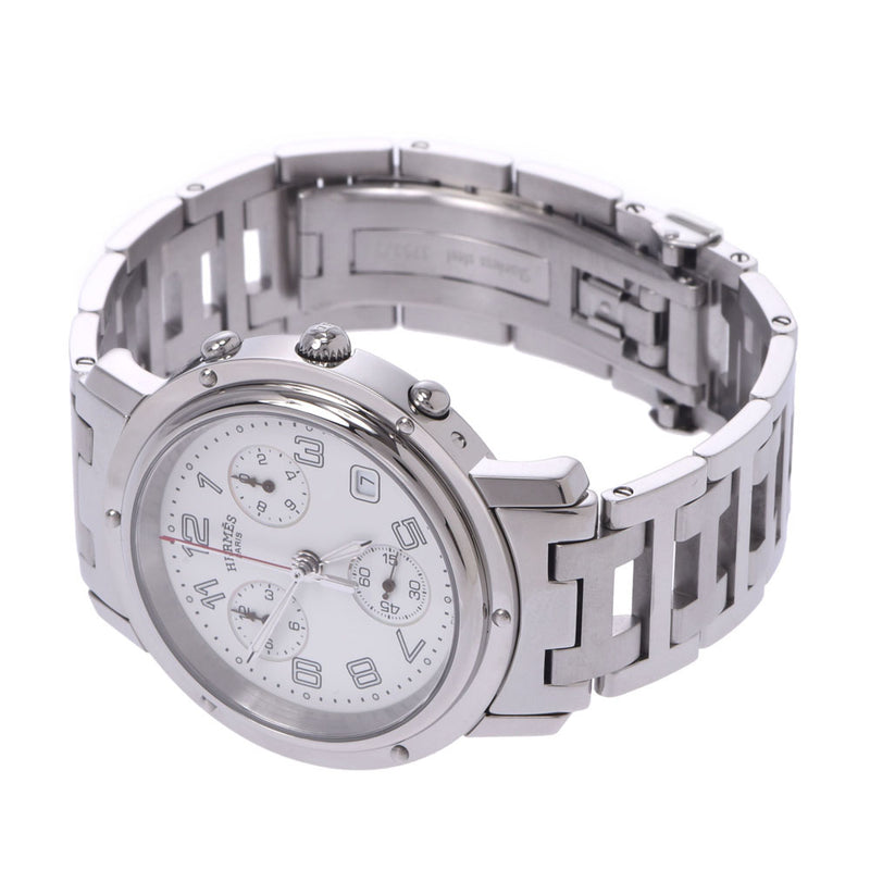 Hermes Hermes Clipper Chrono CL1.910 Men's SS Watch Quartz White Full Technique A-Rank Used Sinkjo