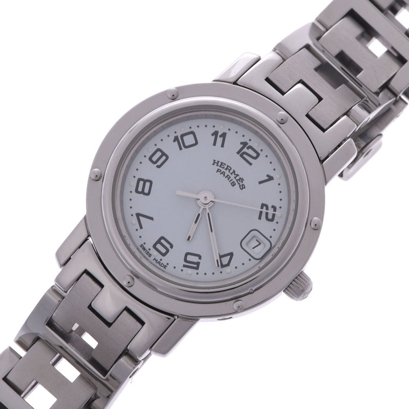 HERMES Hermes clipper CL4.210 Lady's SS watch quartz white clockface A rank used silver storehouse