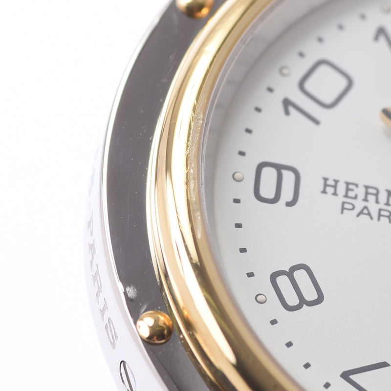 HERMES エルメス クリッパーGMT パワーリザーブ CL5.720 メンズ SS/GP/革 腕時計 自動巻き 白文字盤 Aランク 中古 銀蔵