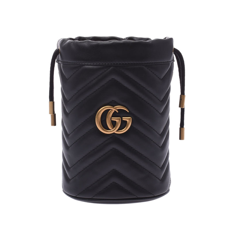 Gucci GG Mermont Mini Bugget Bag Black Gold Bracket Ladies Leather