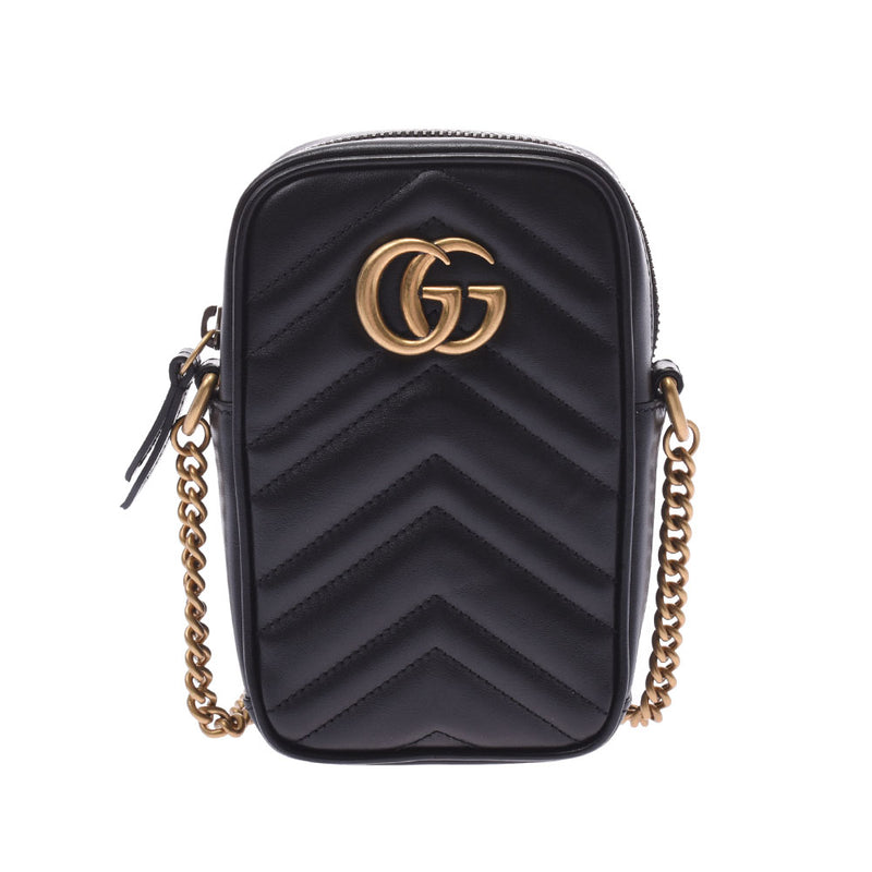 GUCCI グッチ GGマーモント ミニ チェーンバッグ 黒 ゴールド金具 598597 レディース レザー ショルダーバッグ 新品 銀蔵