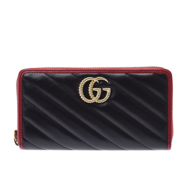 GUCCI グッチ GGマーモント ラウンドファスナー長財布 黒/赤 ゴールド金具 573810 レディース レザー 長財布 新品 銀蔵