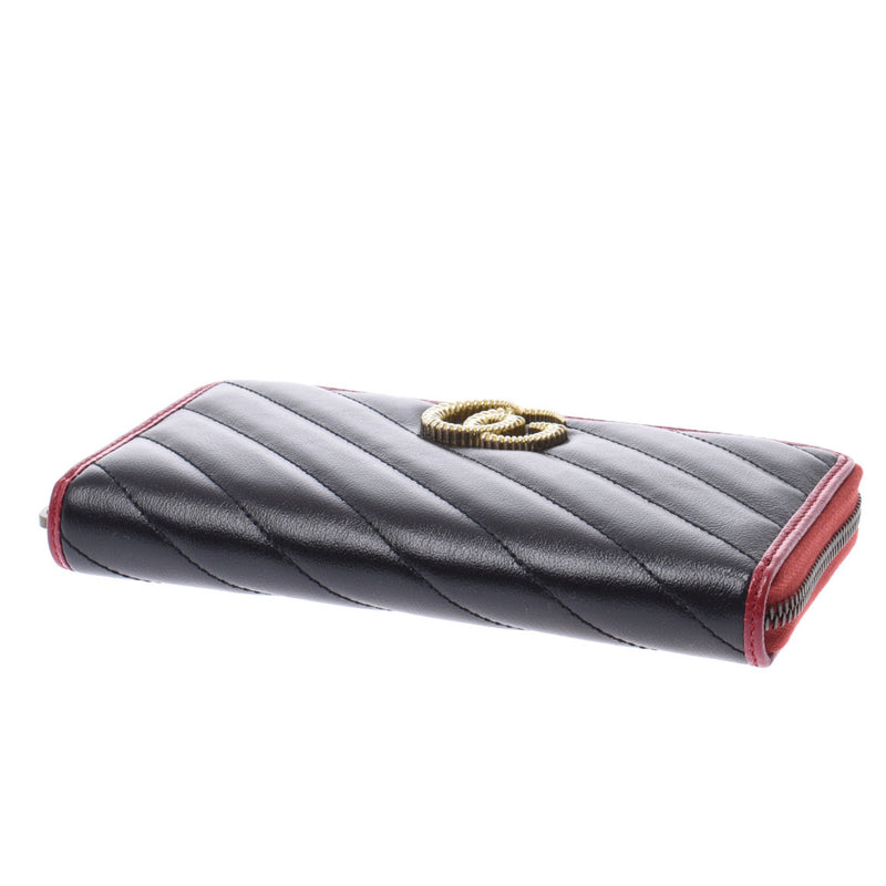 GUCCI Gucci GG Mermont Round Fastener Long Wallet Black / Red Gold Bracket 573810 Women's Leather Length Purse New Single Sinkjo