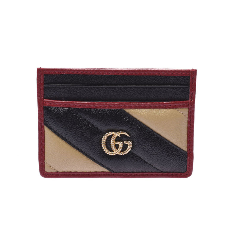 GUCCI グッチ GGマーモント  黒/ベージュ/赤 573812 ユニセックス レザー カードケース 新品 銀蔵