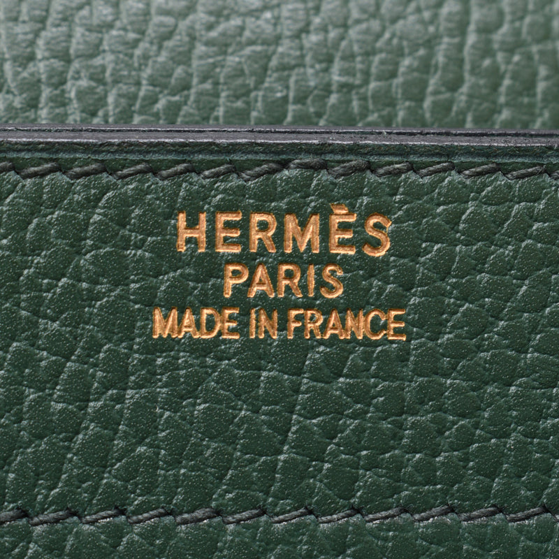 Hermes Hermes Kelly De Peche 38 Briefcase Green Silver Bracket □ E-engraving (around 2001) Men's Ardennes Business Bag A-ranked Silgrin