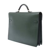 Hermes Hermes Kelly De Peche 38 Briefcase Green Silver Bracket □ E-engraving (around 2001) Men's Ardennes Business Bag A-ranked Silgrin