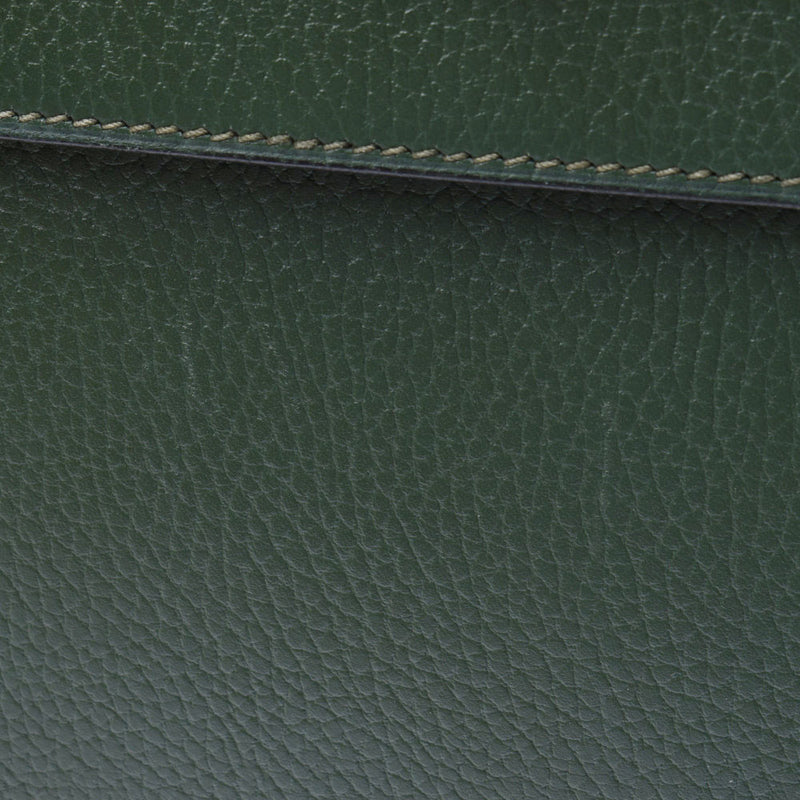 Hermes Hermes Kelly De Peche 38 Briefcase Green Silver Bracket □ E-engraving (around 2001) Men's Ardennes Business Bag A-ranked Silgrin