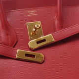 Hermes Hermes Burkin 35 Rouge Big Gold Bracket □ A Engraved (around 1997) Unisex Kushbel Handbag A-rank used Silgrin