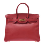 Hermes Hermes Burkin 35 Rouge Big Gold Bracket □ A Engraved (around 1997) Unisex Kushbel Handbag A-rank used Silgrin