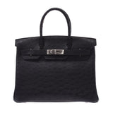 HERMES エルメス バーキン 30 黒 パラジウム金具 □K刻印(2007年頃) レディース オーストリッチ ハンドバッグ Aランク 中古 銀蔵